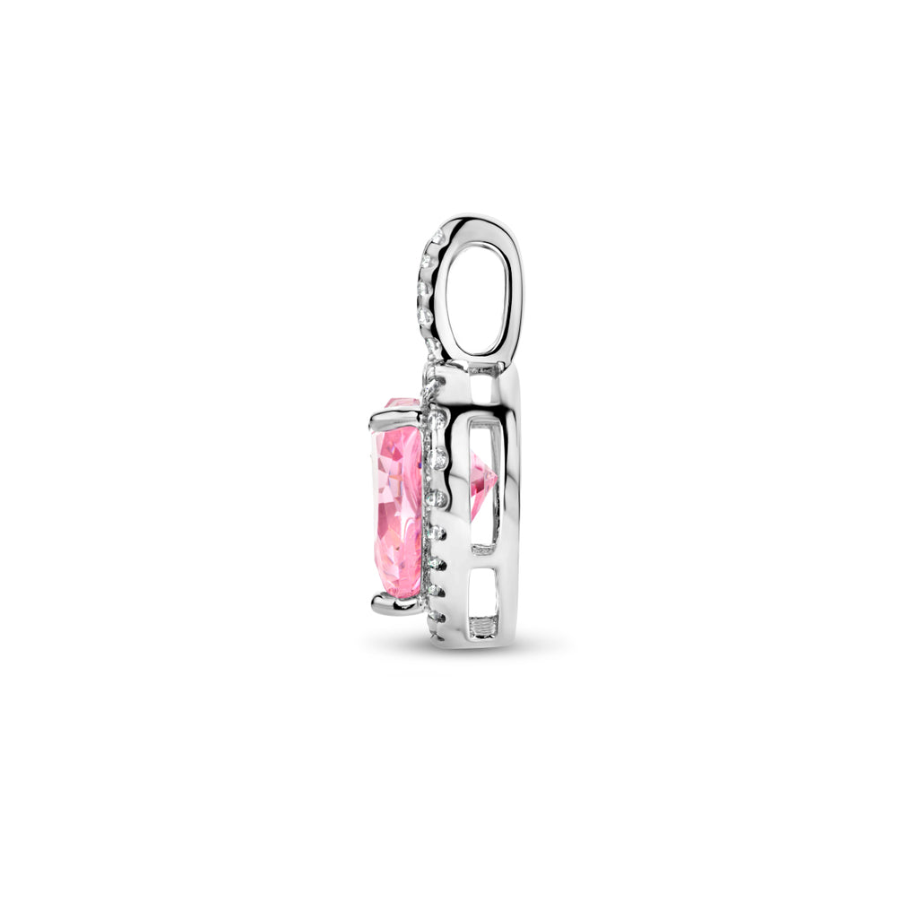 Anhänger Herz weiß und rosa Zirkonia Halo Silber rhodiniert