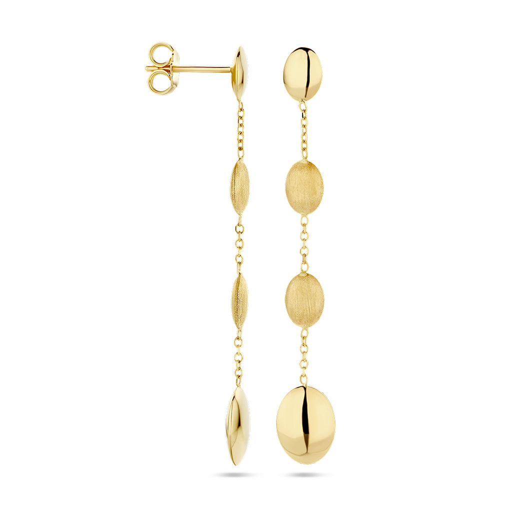 oorhangers poli/mat 14K geelgoud - ovaal