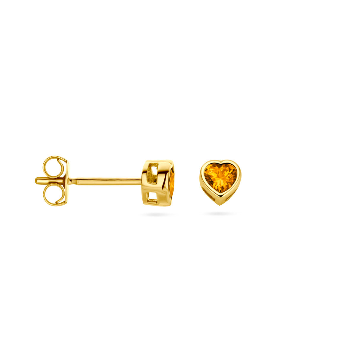oorknoppen hart met zirkonia geboortesteen 14K geelgoud