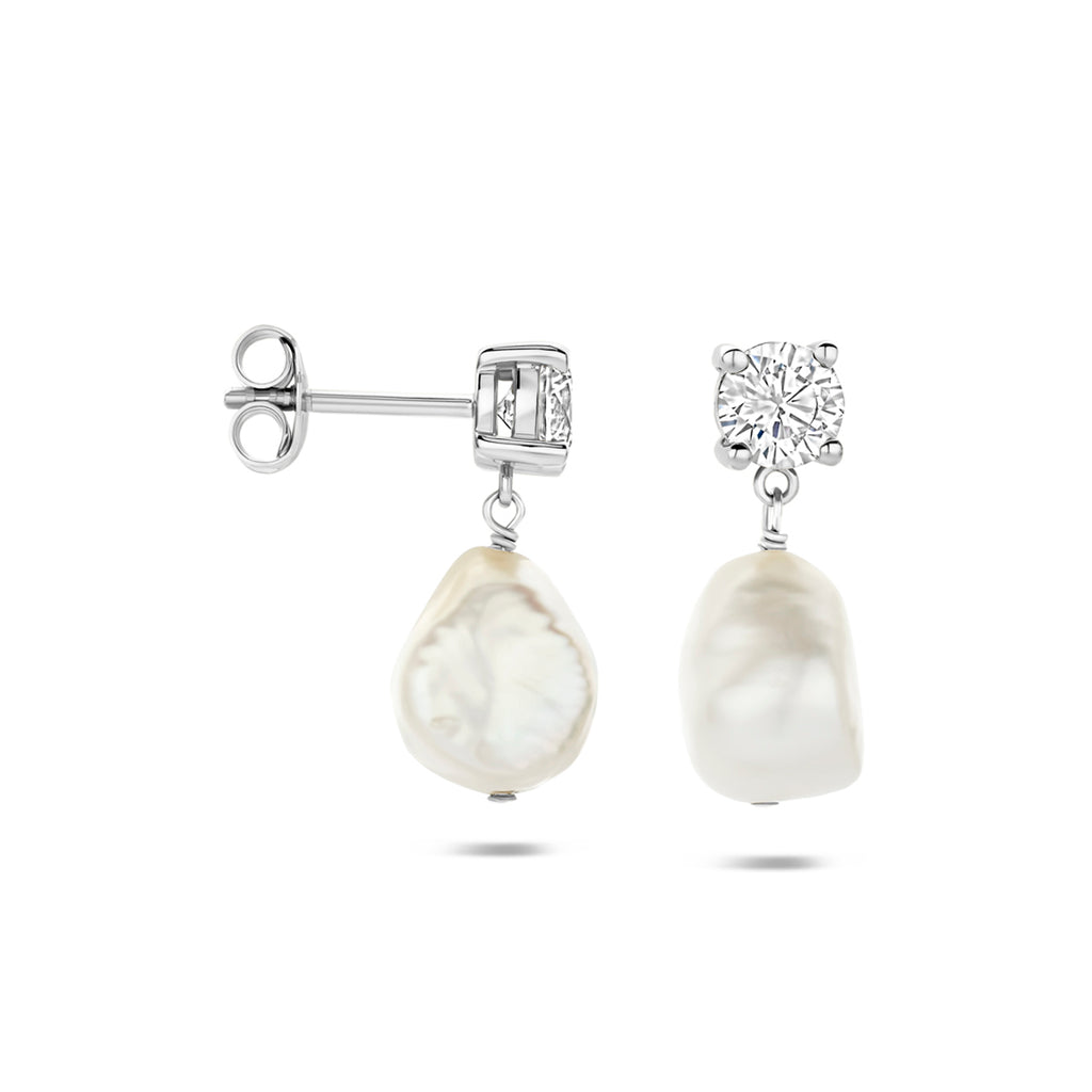 Ohrhänger Perle und Zirkonia 19,5 mm Silber rhodiniert