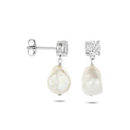 Ohrhänger Perle und Zirkonia 19,5 mm Silber rhodiniert