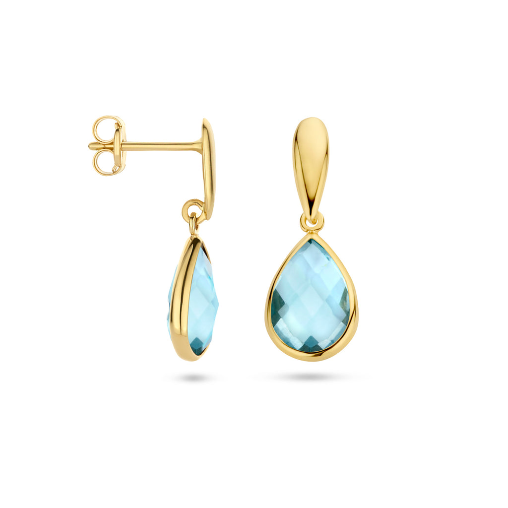 oorhangers blauw topaas 20 mm 14K geelgoud
