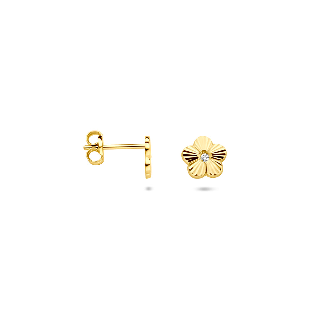 oorknoppen bloem zirkonia gediamanteerd 6 mm 14K geelgoud