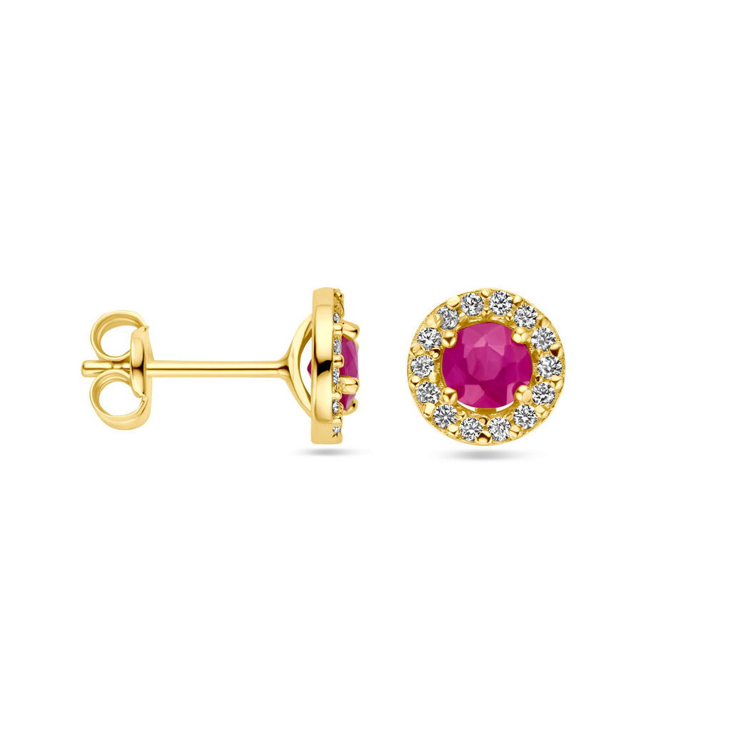 Ohrstecker Rubin und Zirkonia 14K Gelbgold