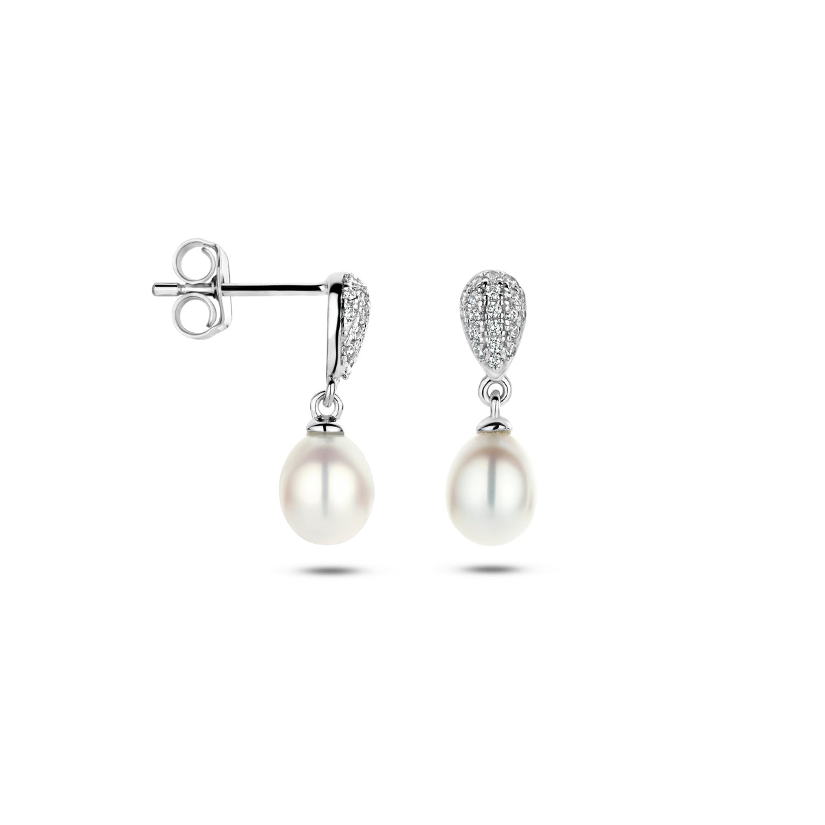 oorhangers parel en zirkonia zilver gerhodineerd