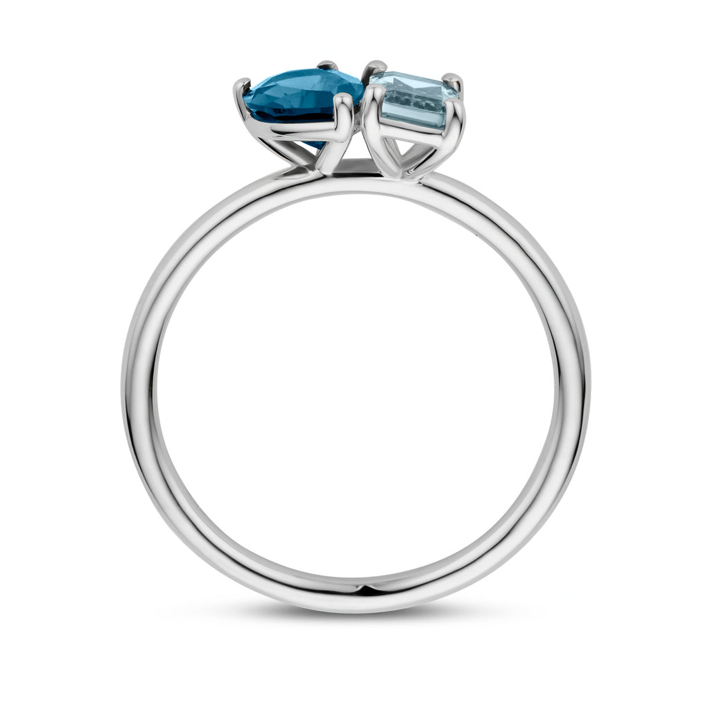 ring toi-et-moi sky blue topaas en london blue topaas 14K witgoud