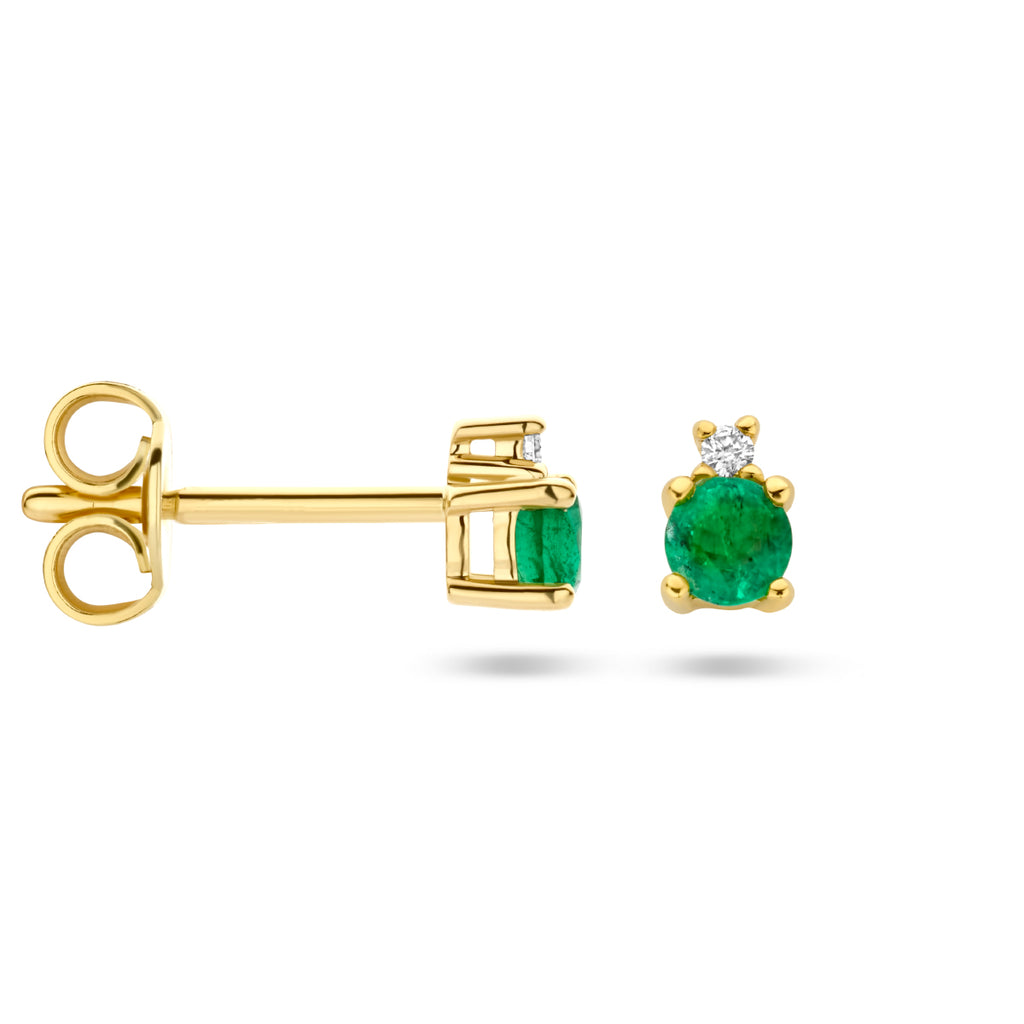 Smaragd- und Diamant-Ohrstecker 0,015 ct (2x 0,0075 ct) h p1 14 K Gelbgold
