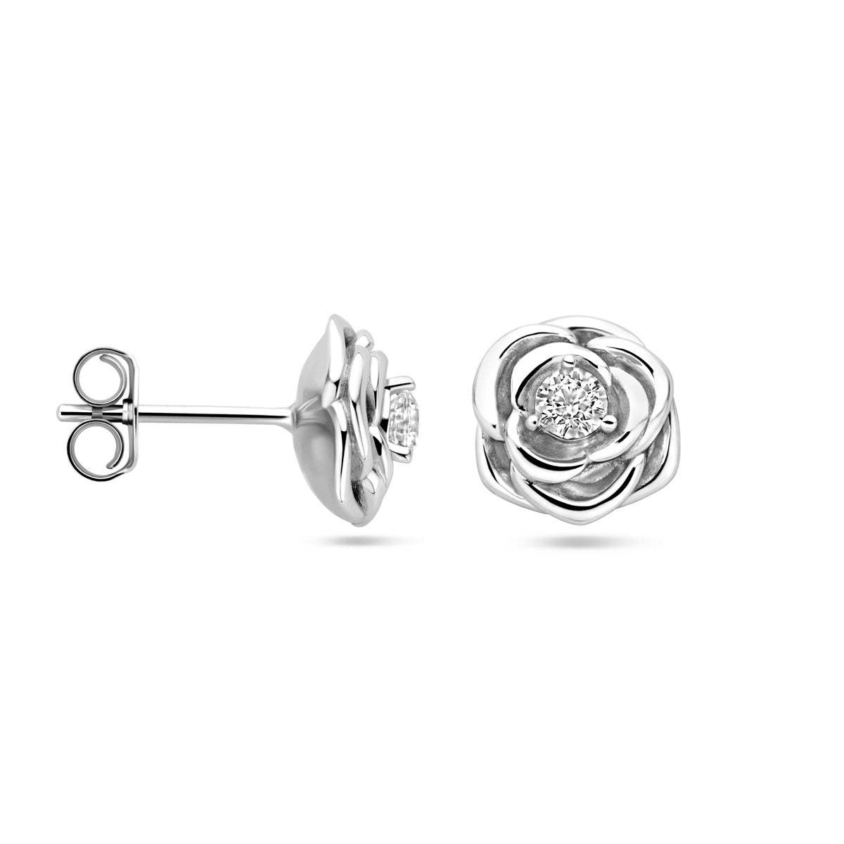 Ohrstecker Rose Zirkonia Silber rhodiniert