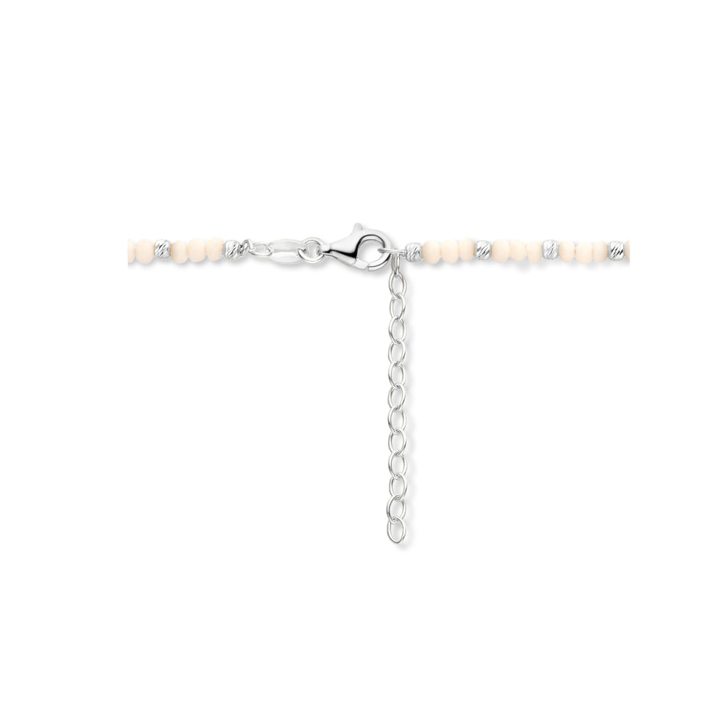 Halskette Kugeln diamantiert und Weißglas 3,0 mm 41 + 4 cm Silber rhodiniert