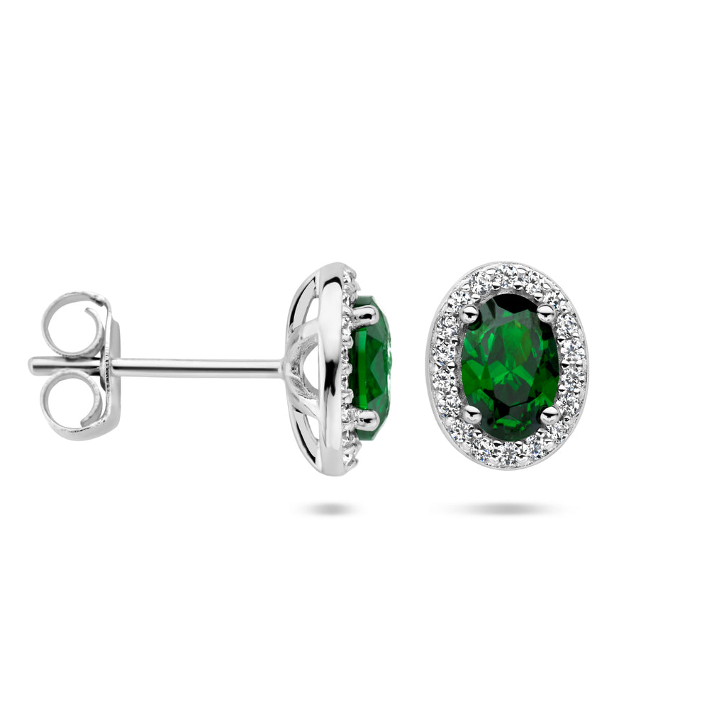 Ohrstecker grün und weiß Zirkonia Halo Silber rhodiniert