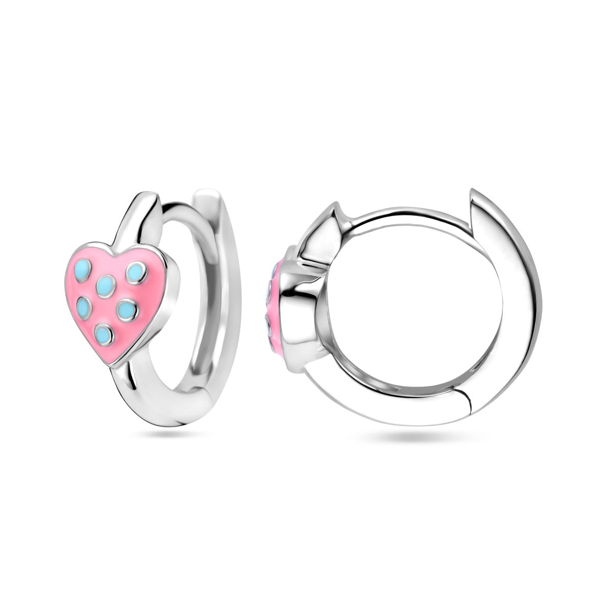 Ohrhänger Herz rosa und türkis Emaille Silber rhodiniert