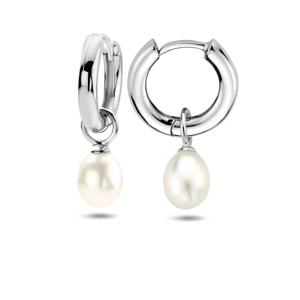 Kreolen Perle 24 mm Silber rhodiniert