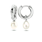 Kreolen Perle 24 mm Silber rhodiniert