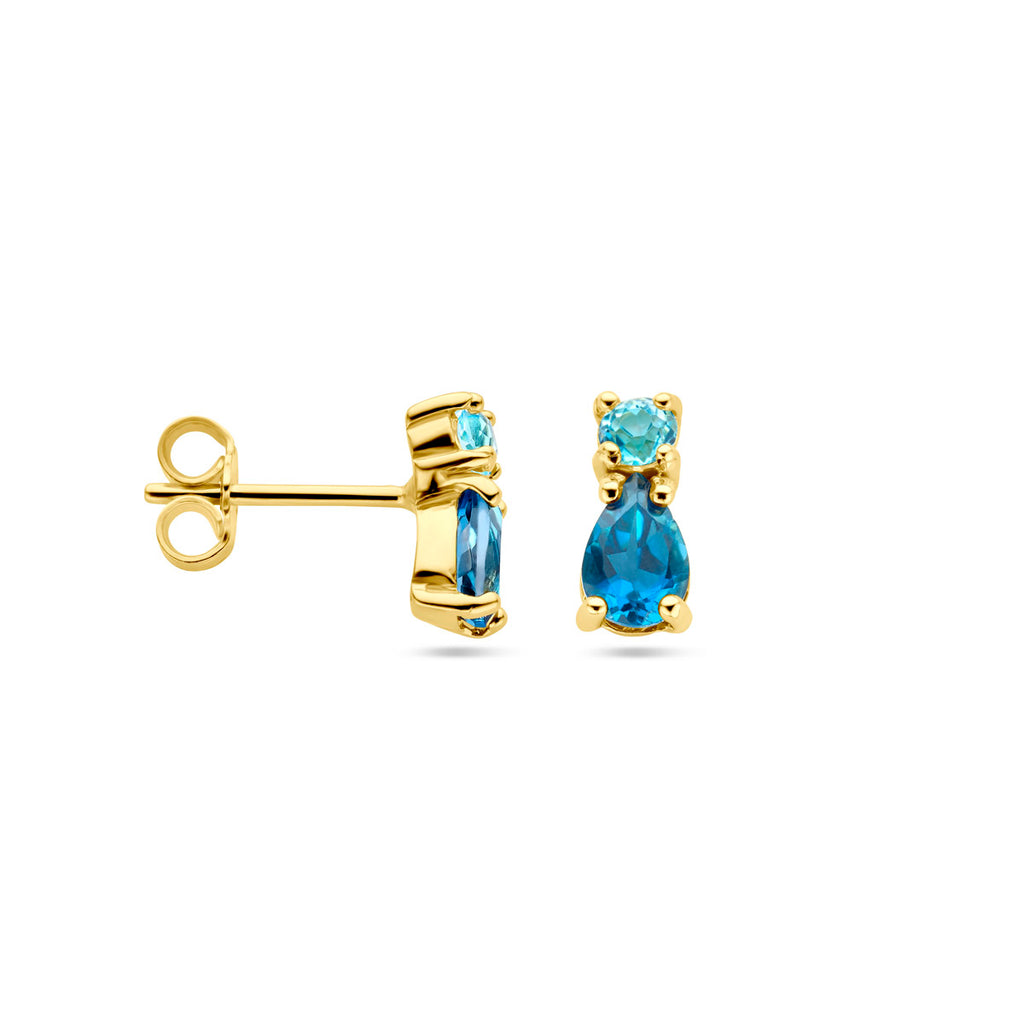 oorknoppen met london blue topaas en sky blue topaas 14K geelgoud