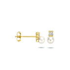 Ohrstecker Perle und Zirkonia 14K Gelbgold
