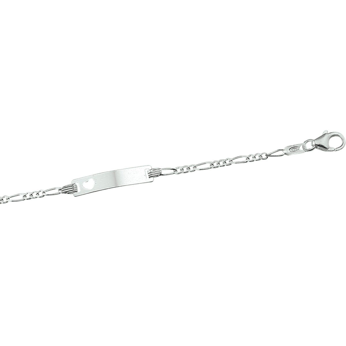 Gravurarmband Herz Figaroplatte 4,2 mm 9 - 11 cm Silber rhodiniert