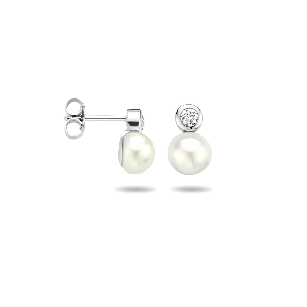 Ohrstecker Perle und Zirkonia Silber rhodiniert