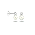 Ohrstecker Perle und Zirkonia Silber rhodiniert