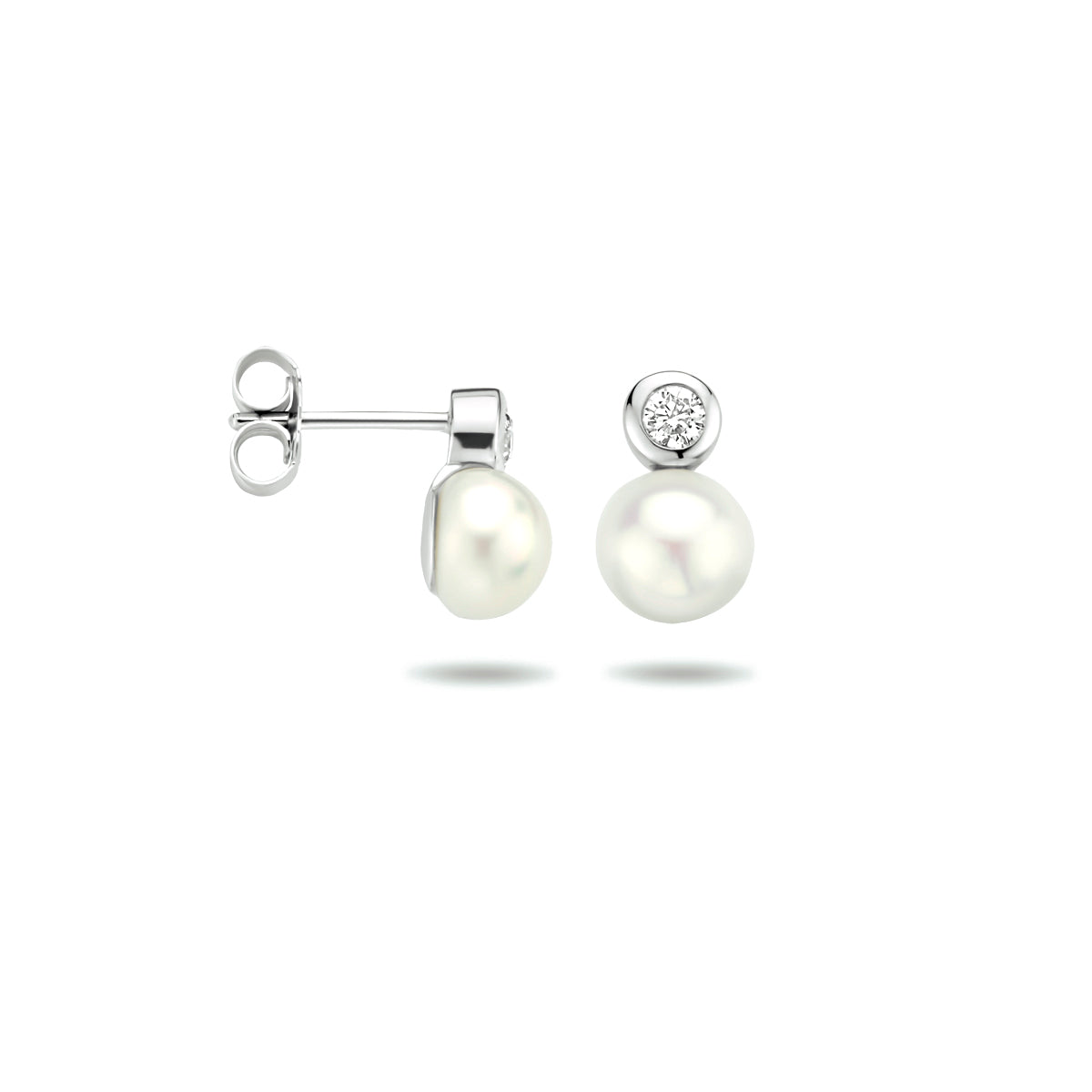 Ohrstecker Perle und Zirkonia Silber rhodiniert