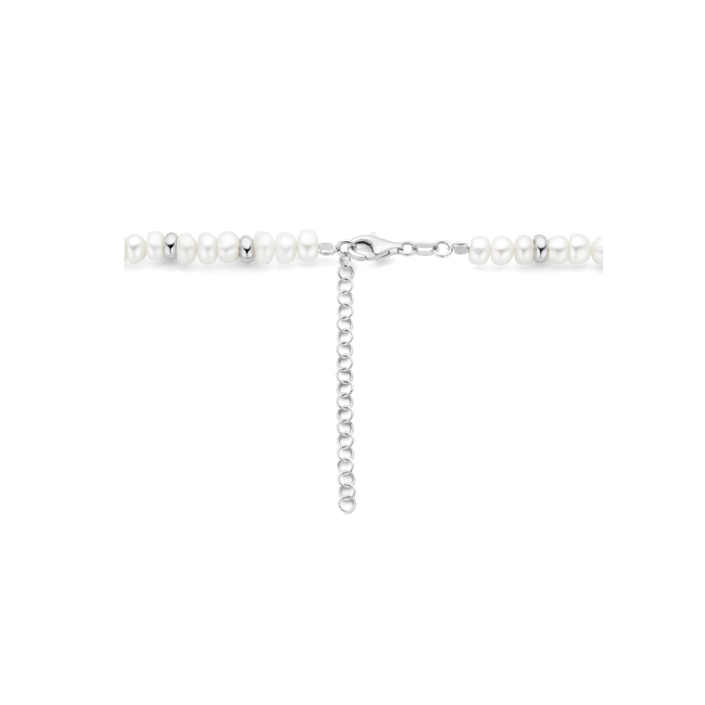 collier parels en bolletjes 6,5 mm 41 + 5 cm zilver gerhodineerd