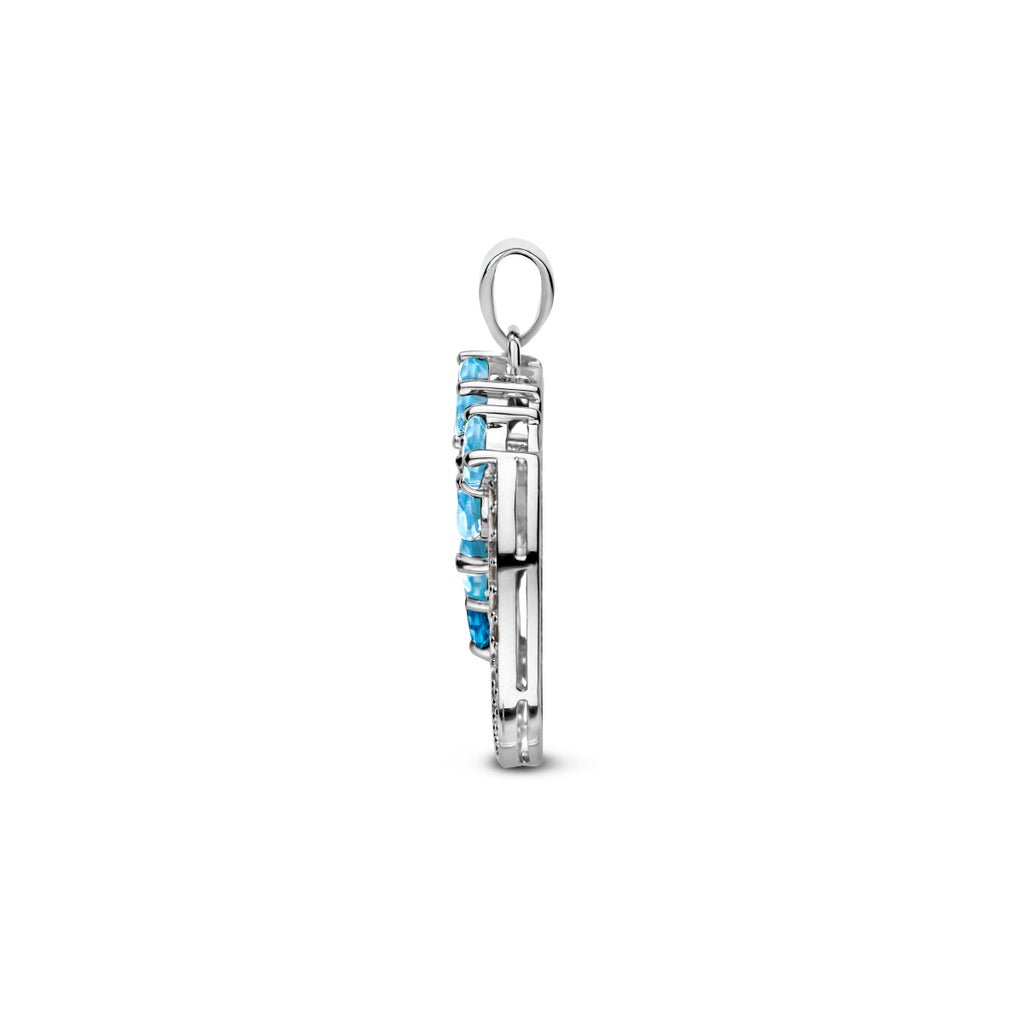 hanger rondje blauw topaas en zirkonia zilver gerhodineerd