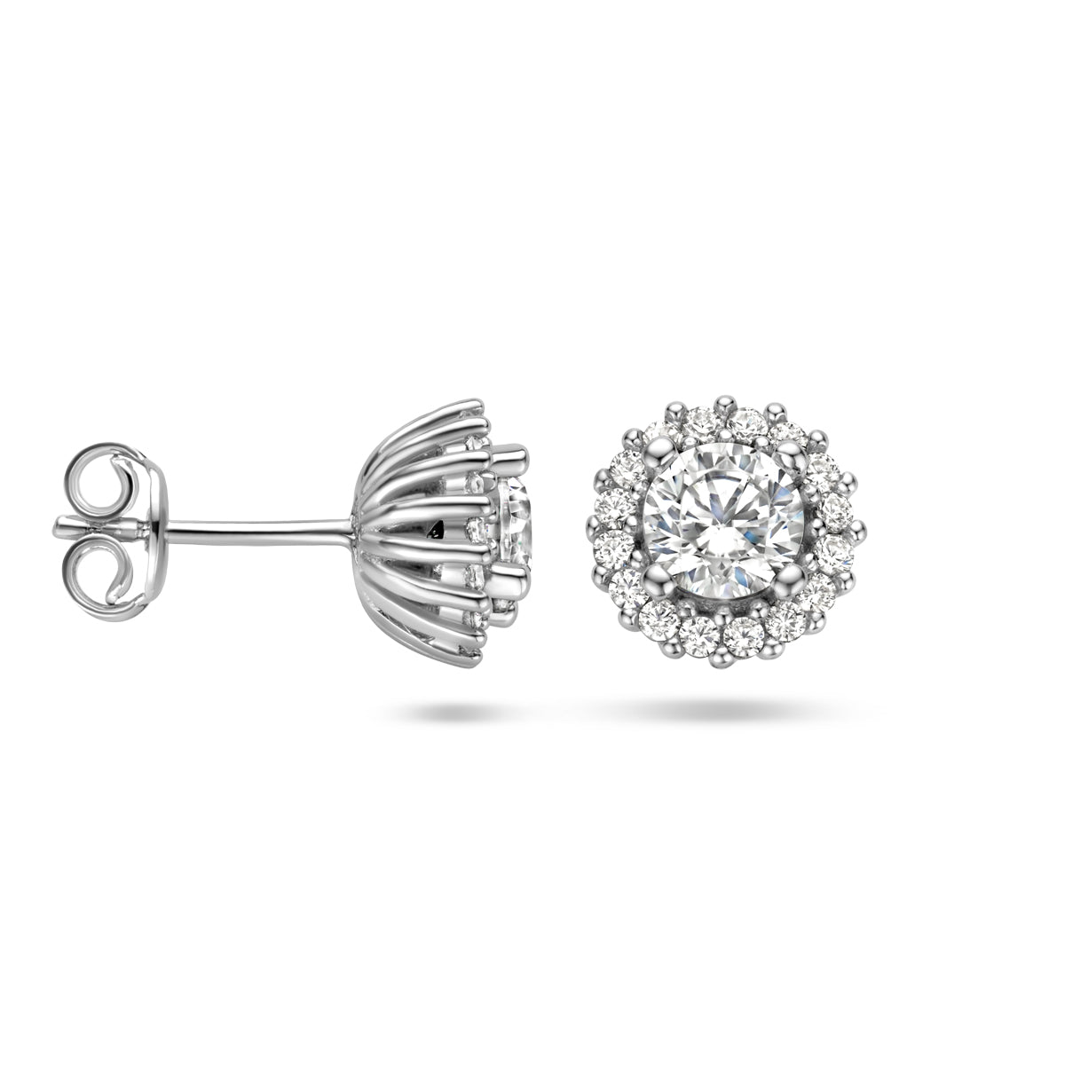 Ohrstecker Zirkonia Halo Silber rhodiniert