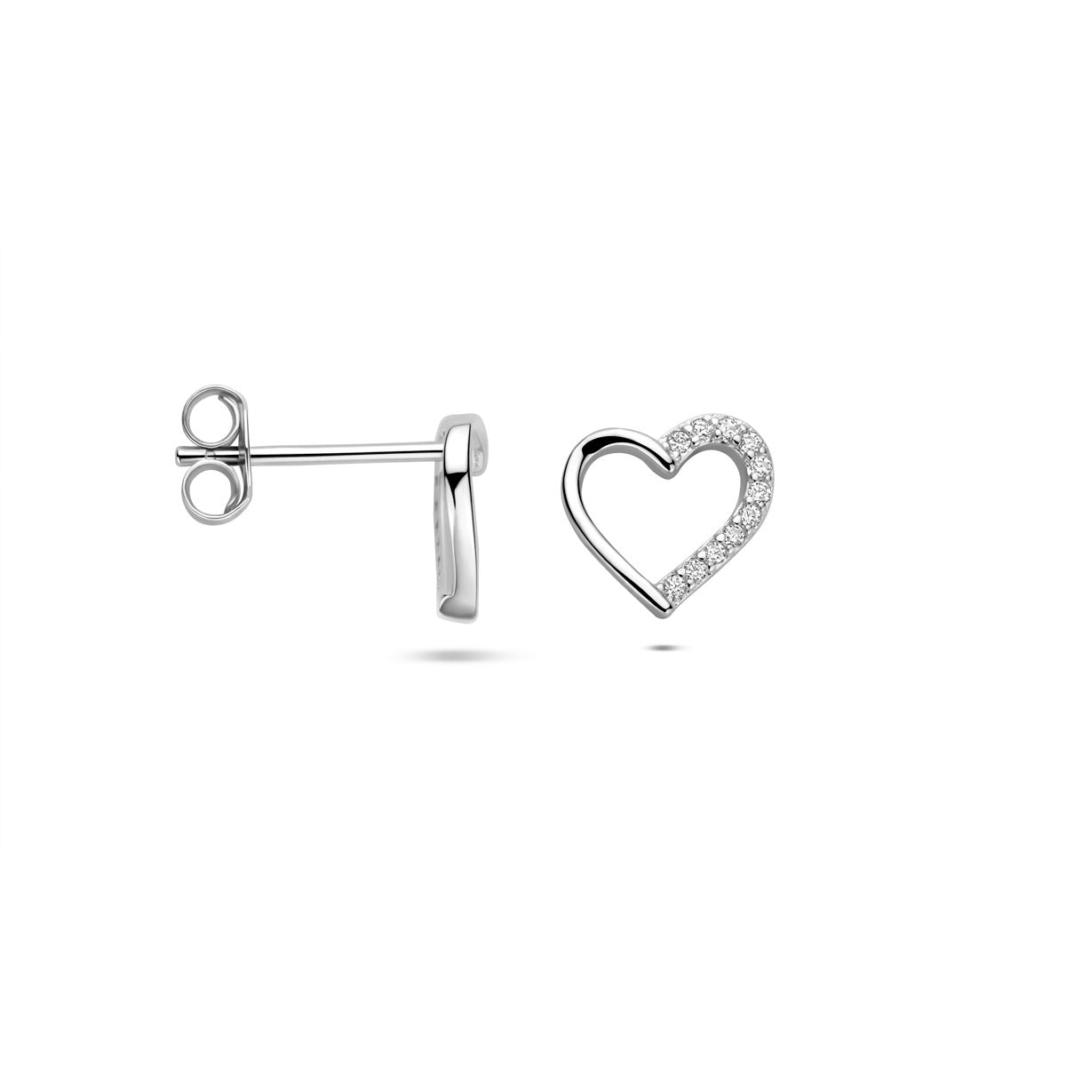 oorknoppen hartjes zirkonia 9 mm zilver gerhodineerd