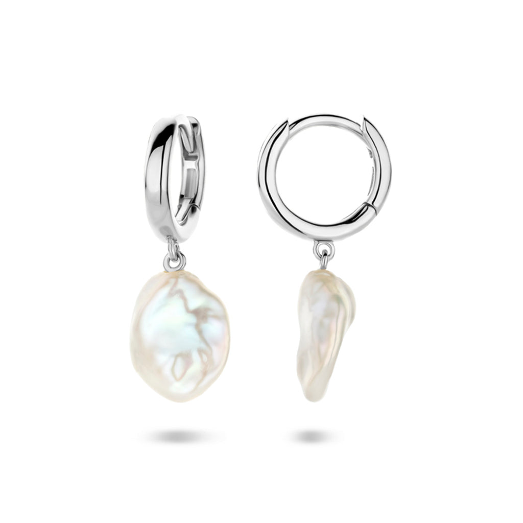 klapoorringen barok parel 24 mm zilver gerhodineerd