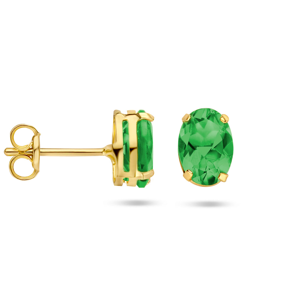 oorknoppen groen agaat 14K geelgoud