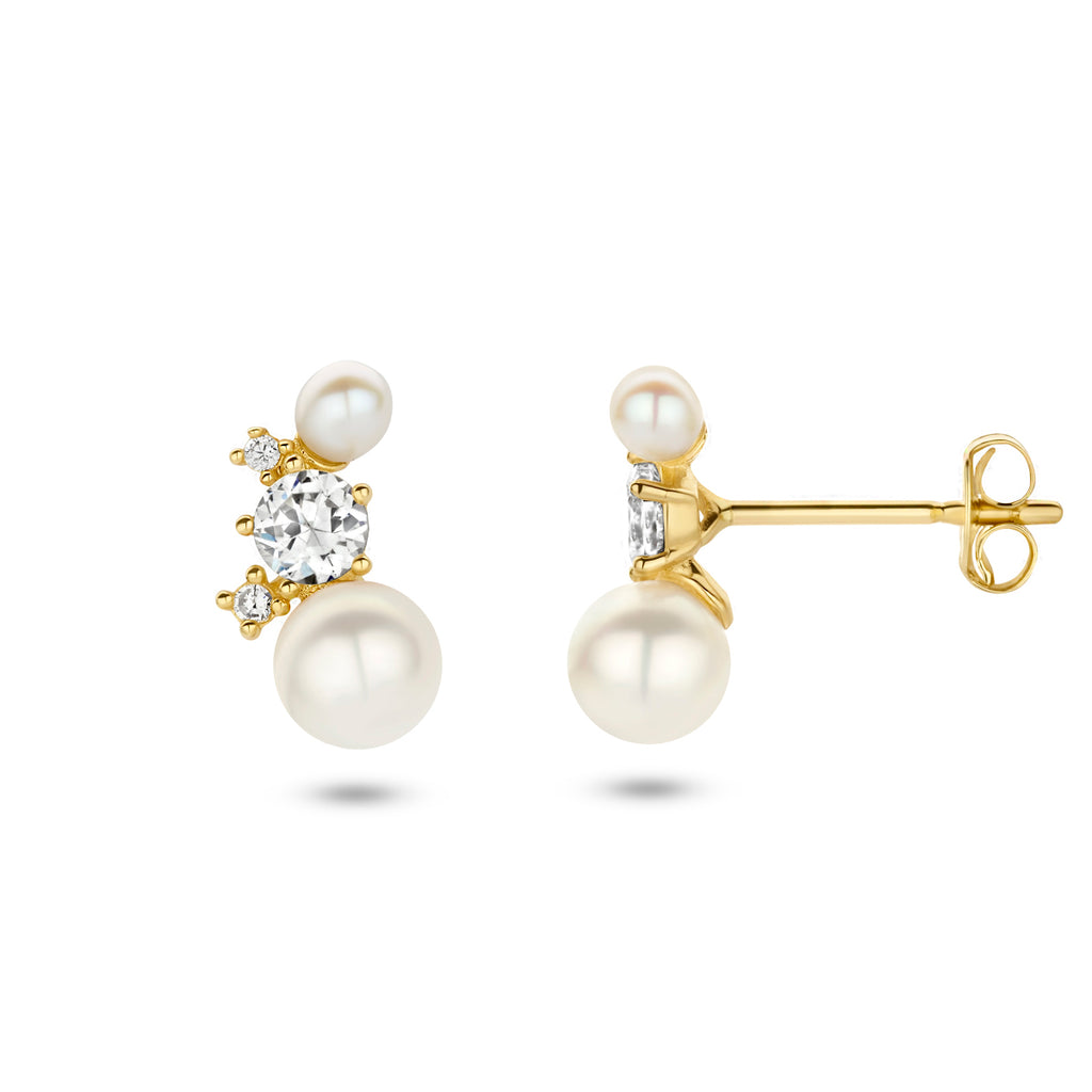 Ohrstecker Perle und Zirkonia 14K Gelbgold