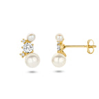 Ohrstecker Perle und Zirkonia 14K Gelbgold