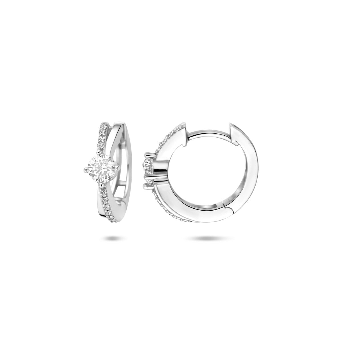klapoorringen zirkonia 16 mm zilver gerhodineerd