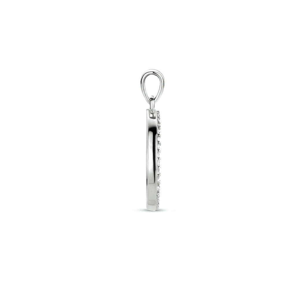 hanger rondje zirkonia 25 mm zilver gerhodineerd