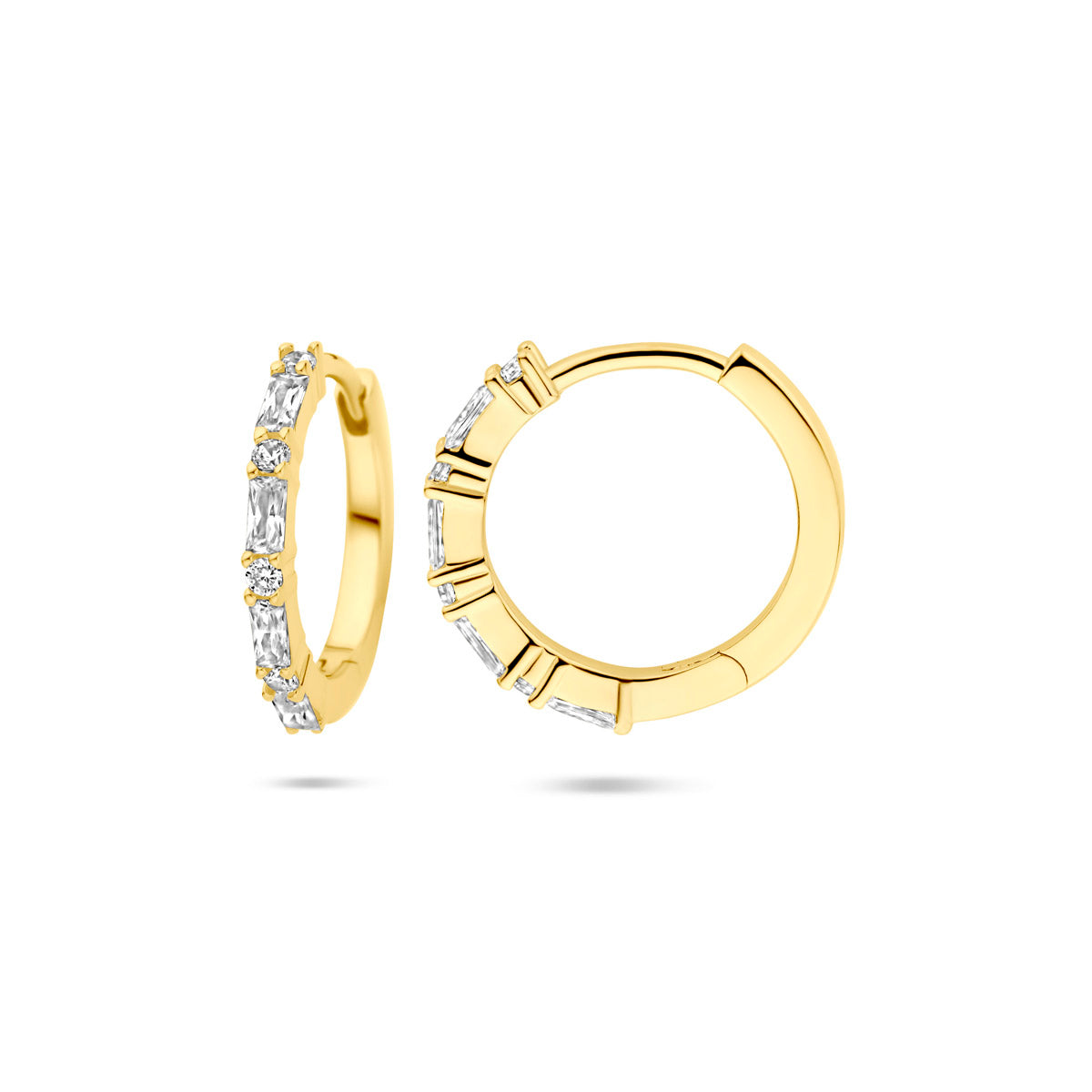 klapoorringen zirkonia 15 mm 1 micron zilver verguld (geel)