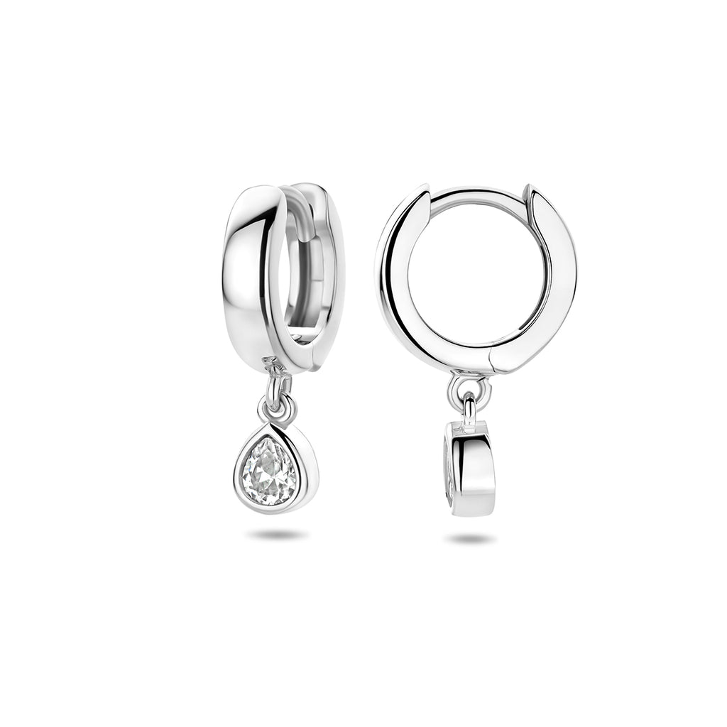 klapoorringen zirkonia 18 mm zilver gerhodineerd - druppel/komma/pegel
