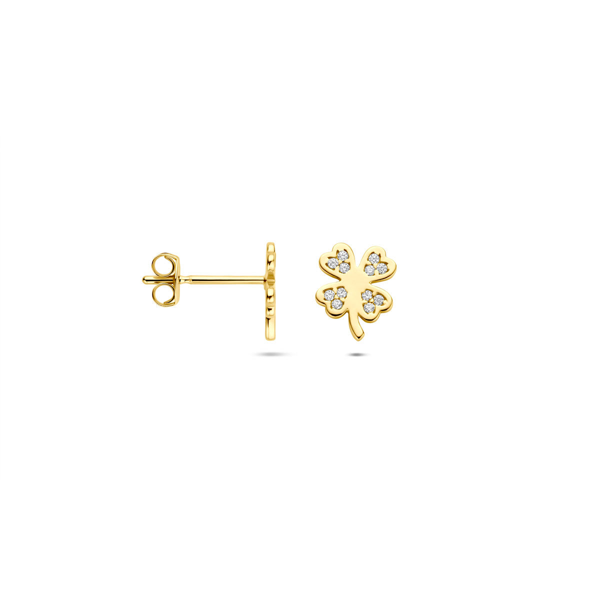 Ohrstecker Kleeblatt Zirkonia 7,5 mm 14K Gelbgold