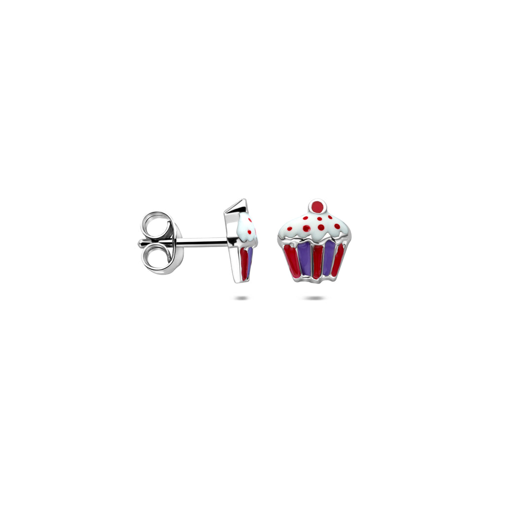 Ohrstecker Emaille Cupcake 7,5 mm rhodiniertes Silber