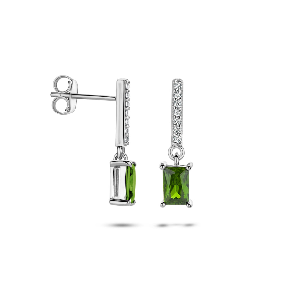 oorhangers groen en wit zirkonia zilver gerhodineerd