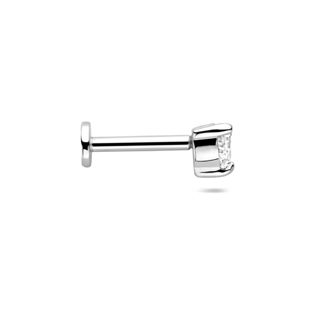 flat back piercing zirkonia hartje 3,5 mm zilver gerhodineerd