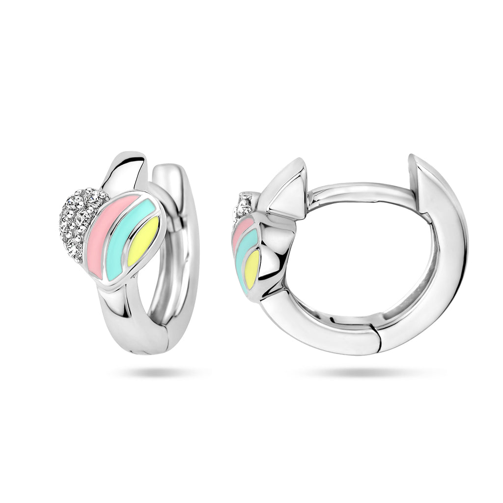 Klappohrringe Herz und Zirkonia Emaille Silber rhodiniert