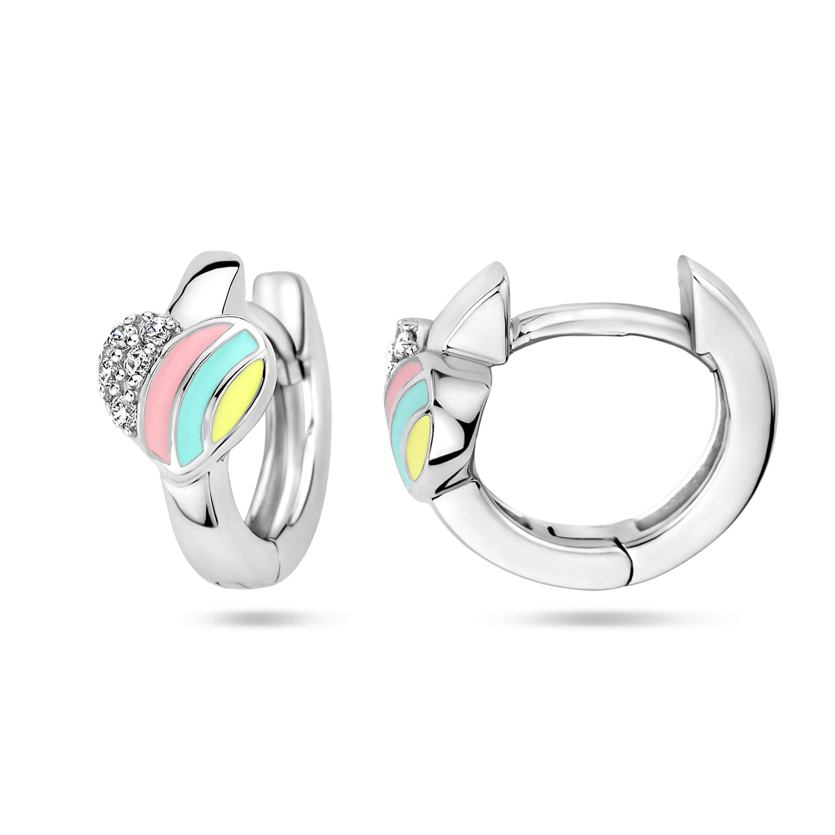Klappohrringe Herz und Zirkonia Emaille Silber rhodiniert