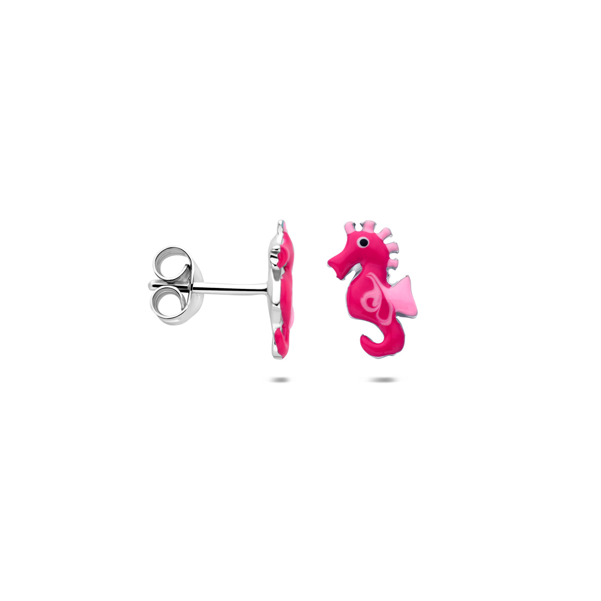 Ohrstecker Emaille Seepferdchen 10,5 mm Silber rhodiniert