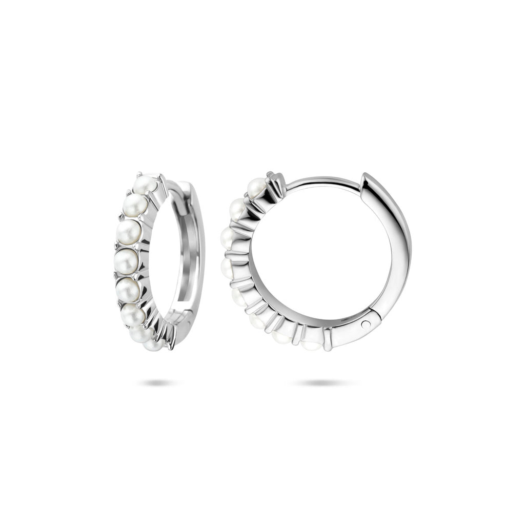 klapoorringen parel 15 mm zilver gerhodineerd