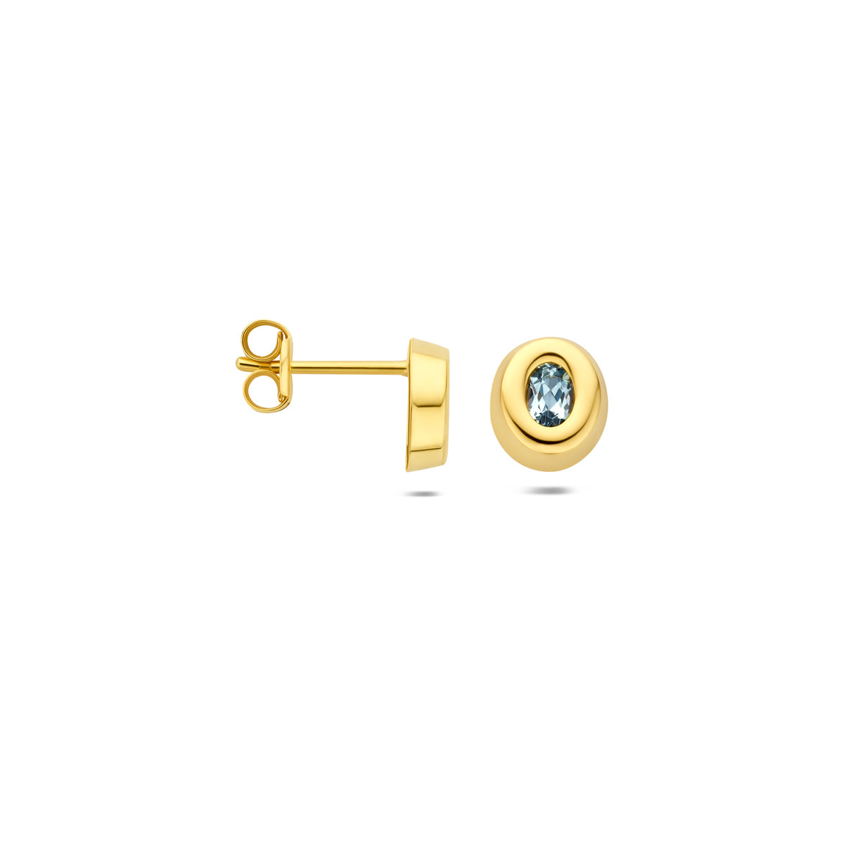 9k oorknoppen blauw topaas 6,5 mm 9K geel