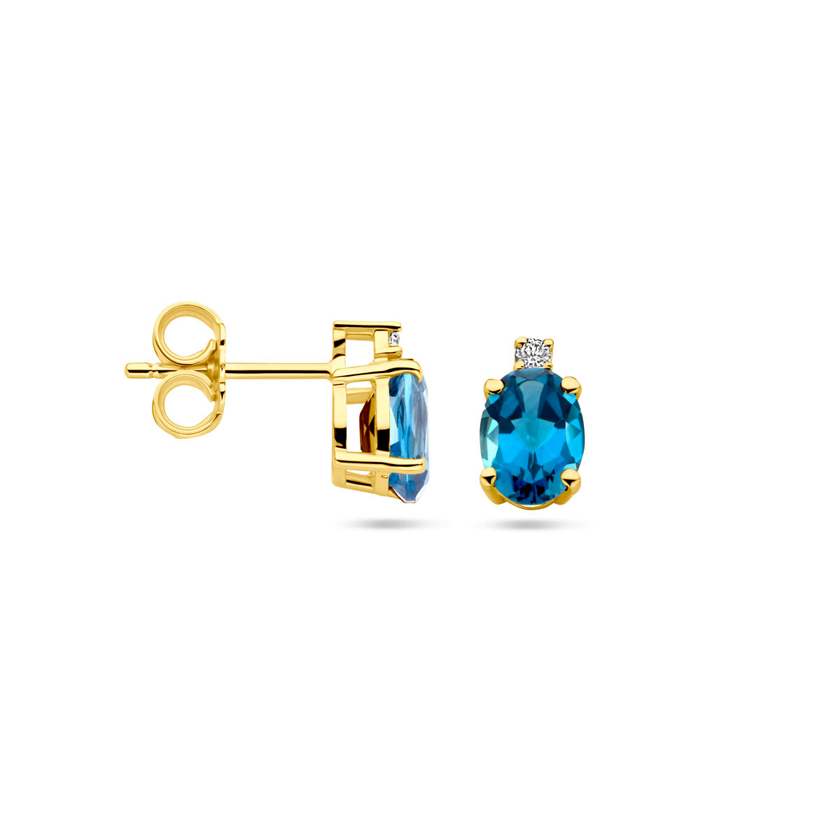 Ohrstecker London Blue Topas und Diamant 0,04 ct (2x 0,02 ct) H SI 14 K Gelbgold