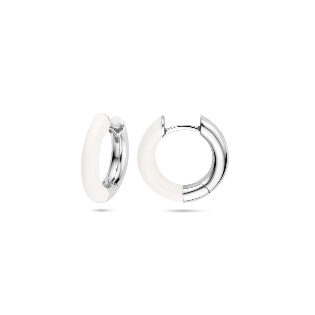 Klappcreolen, weiß emailliert, 4 mm, rhodiniertes Silber