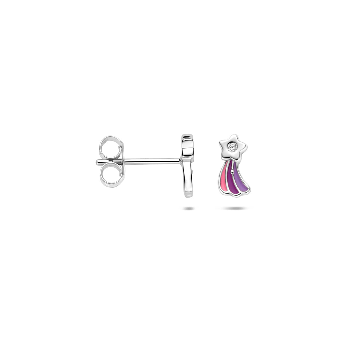 oorknoppen emaille vallende ster zirkonia 8 mm zilver gerhodineerd