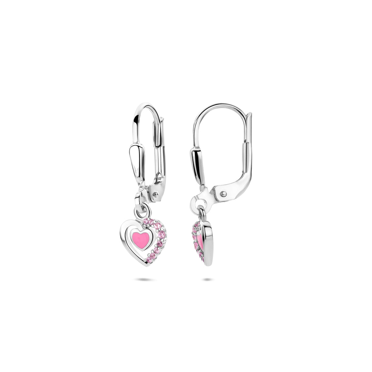 Ohrhänger Emaille Herz Brisurhaken Zirkonia 21 mm rhodiniertes Silber