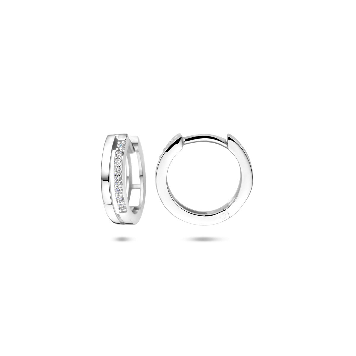 Klappohrringe Zirkonia 13 mm rhodiniertes Silber