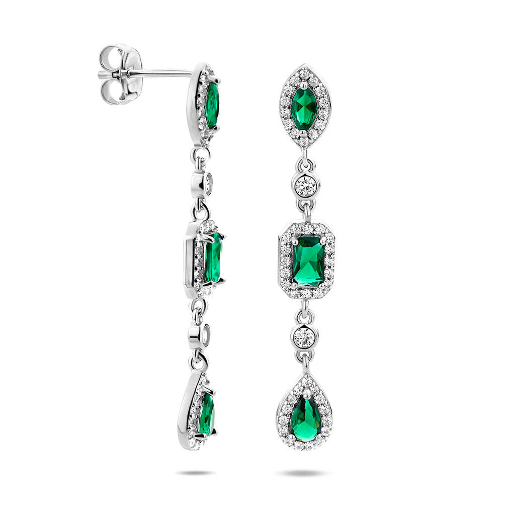 oorhangers wit en groen zirkonia zilver gerhodineerd